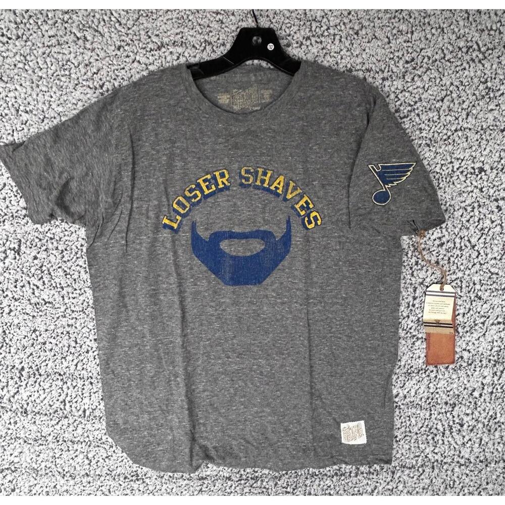 ST LOUIS BLUES NHL RETRO BRAND LOSER SHAVES PLAYOFFS SHIRT MENS LARGE NWT